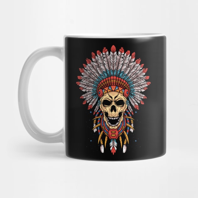 Native American Skull Art Chief Indian Headdress Motorcycle by Proficient Tees